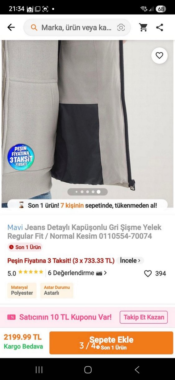 Mavi marka Beyaz Kapüşonlu Erkek Şişme Yelek - Görsel 2