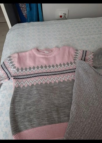 Gri Nakışlı kız cocuk Triko Kazak - Görsel 2