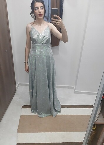 Işıltılı yırtmaçlı uzun abiye elbise - Görsel 5