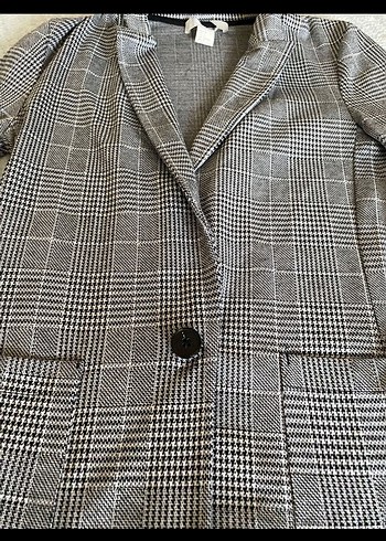 Düğmeli Gri Ekose Kadın Blazer Ceket - Görsel 2