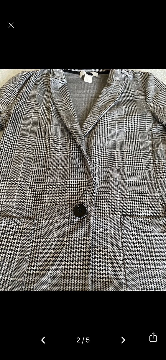 Düğmeli Gri Ekose Kadın Blazer Ceket - Görsel 2