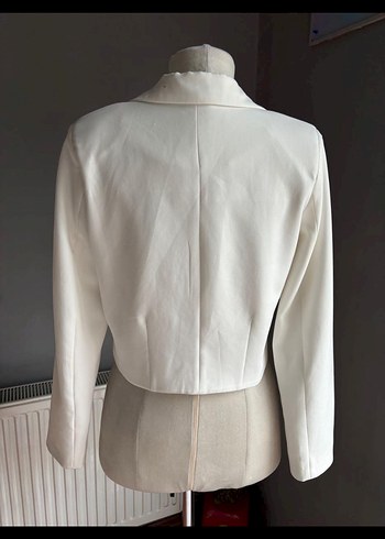 Düğmeli Beyaz Kadın Blazer Ceket - Görsel 2