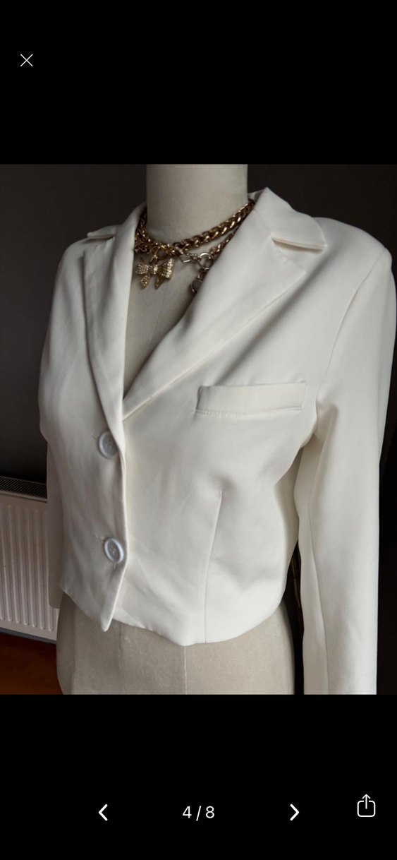 Düğmeli Beyaz Kadın Blazer Ceket - Görsel 3