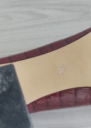 Bordo Rugan Tokalı Blok Topuk Kadın Stiletto - Görsel 4