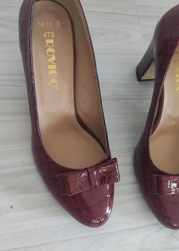 Bordo Rugan Tokalı Blok Topuk Kadın Stiletto - Görsel 2
