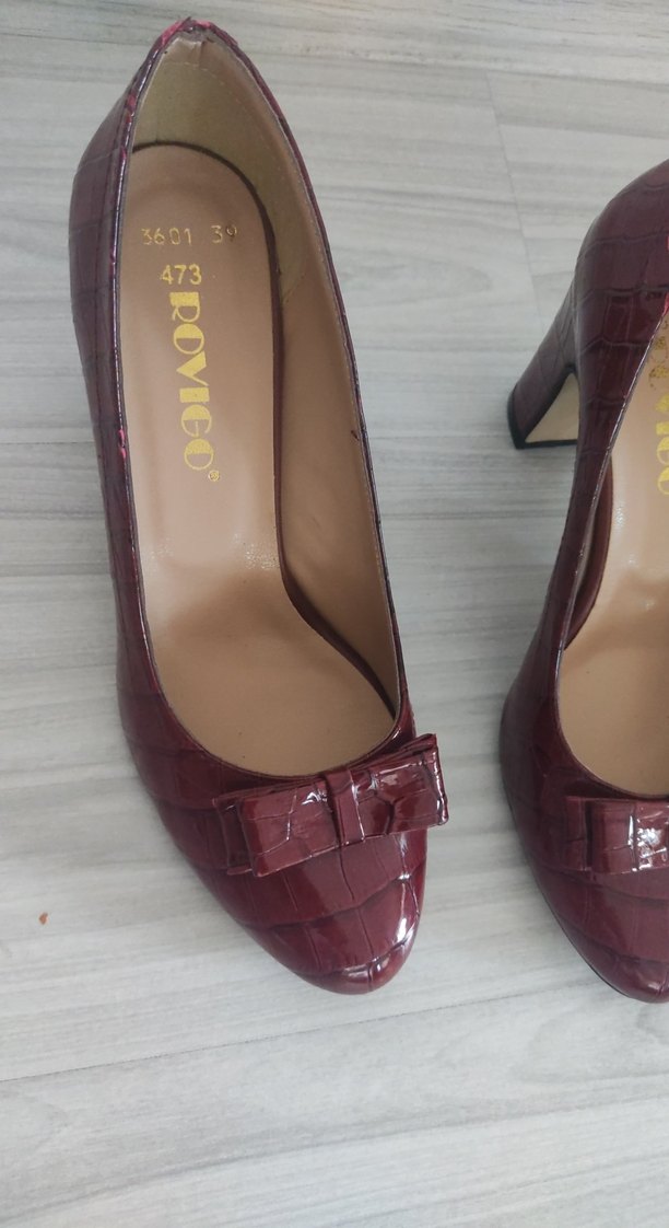 Bordo Rugan Tokalı Blok Topuk Kadın Stiletto - Görsel 2