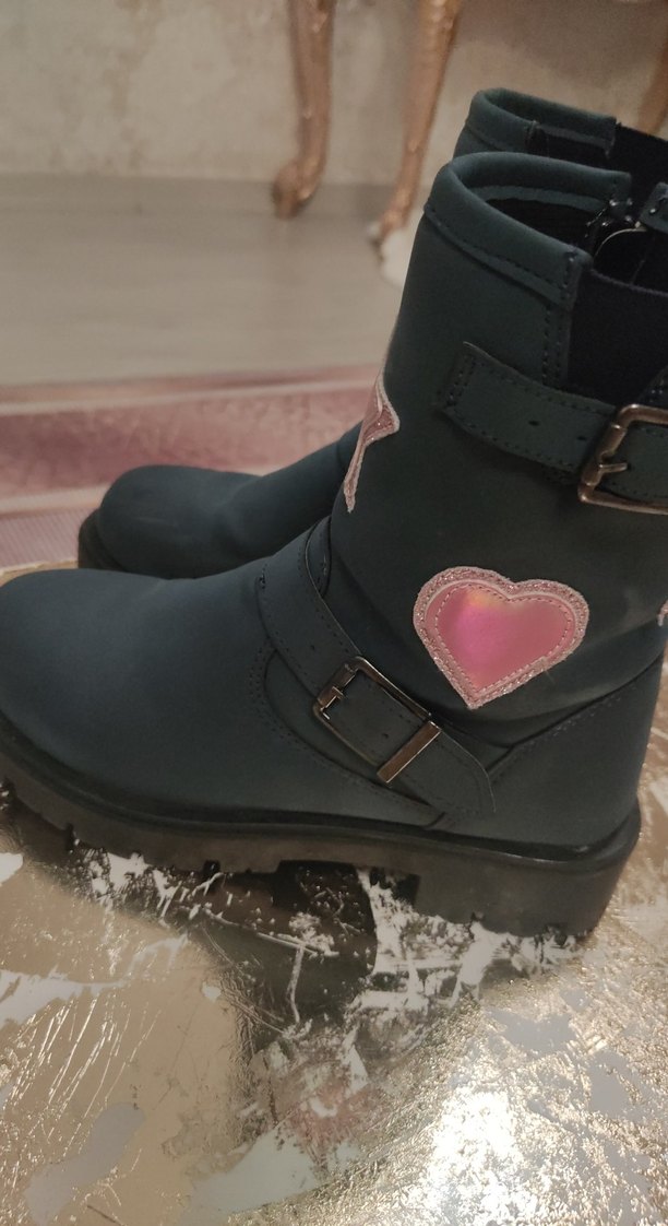 Kız Çocuk Pembe Tokalı Biker Botlar - Görsel 2