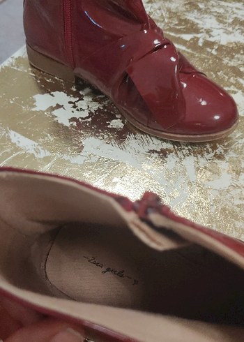 Bordo Parlak Kız Çocuk Fiyonklu Bot - Görsel 4