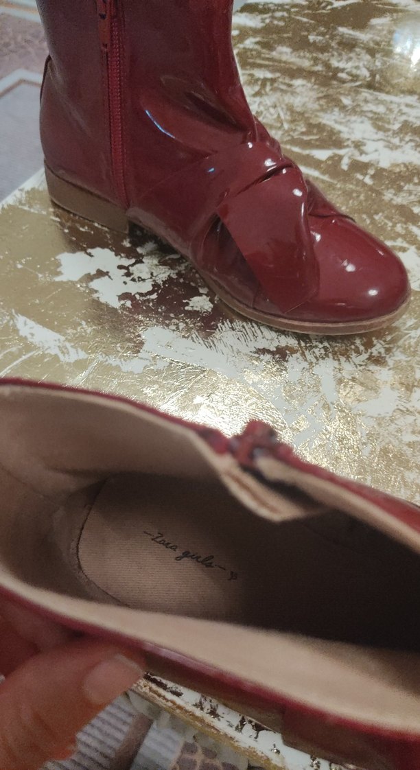 Bordo Parlak Kız Çocuk Fiyonklu Bot - Görsel 4