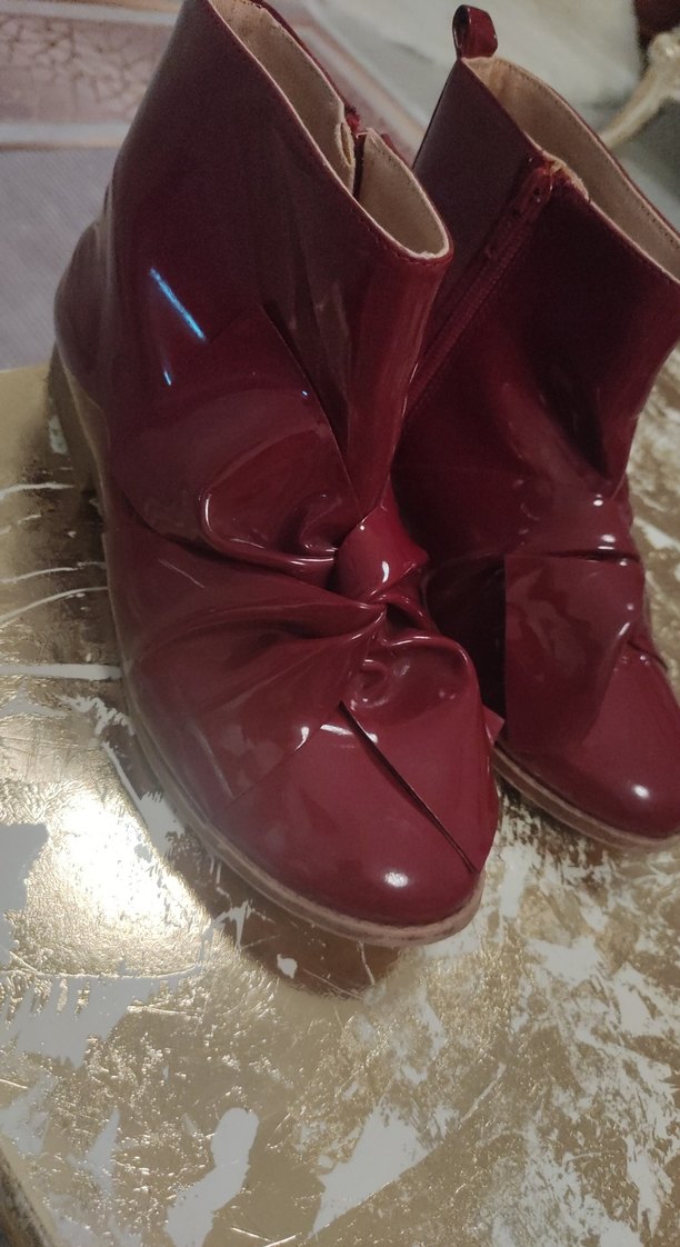 Bordo Parlak Kız Çocuk Fiyonklu Bot - Görsel 3