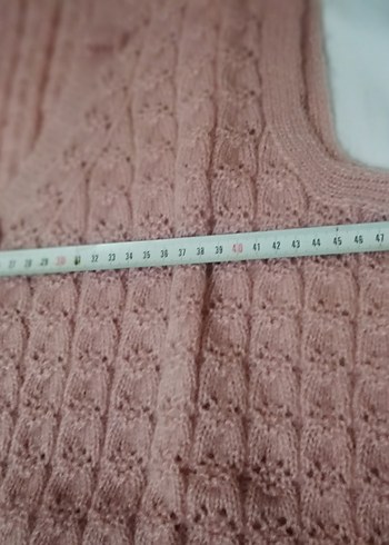 Pembe V Yaka Örgü Kadın Yelek - Görsel 4