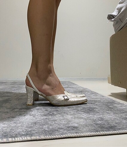 Diğer Beyaz Simli uzun burun topuklu ayakkabı