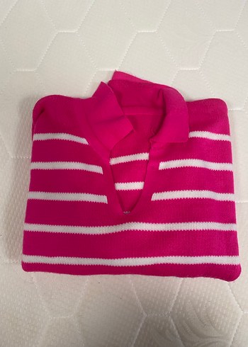 Pembe Çizgili Kadın Triko Sweatshirt - Görsel 4