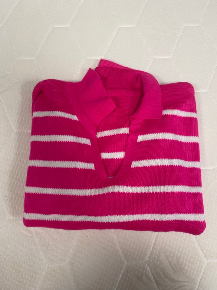 Pembe Çizgili Kadın Triko Sweatshirt - Görsel 4