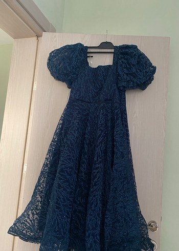 Navy Drapeli Uzun Straplez Kadın Abiye Elbise - Görsel 7