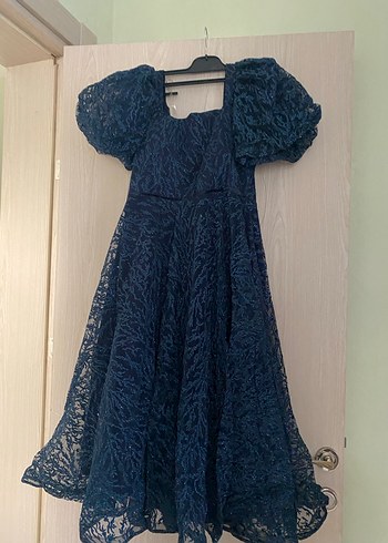 Navy Drapeli Uzun Straplez Kadın Abiye Elbise - Görsel 4