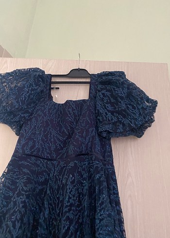 Navy Drapeli Uzun Straplez Kadın Abiye Elbise - Görsel 5