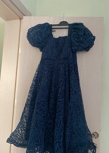 Navy Drapeli Uzun Straplez Kadın Abiye Elbise - Görsel 8