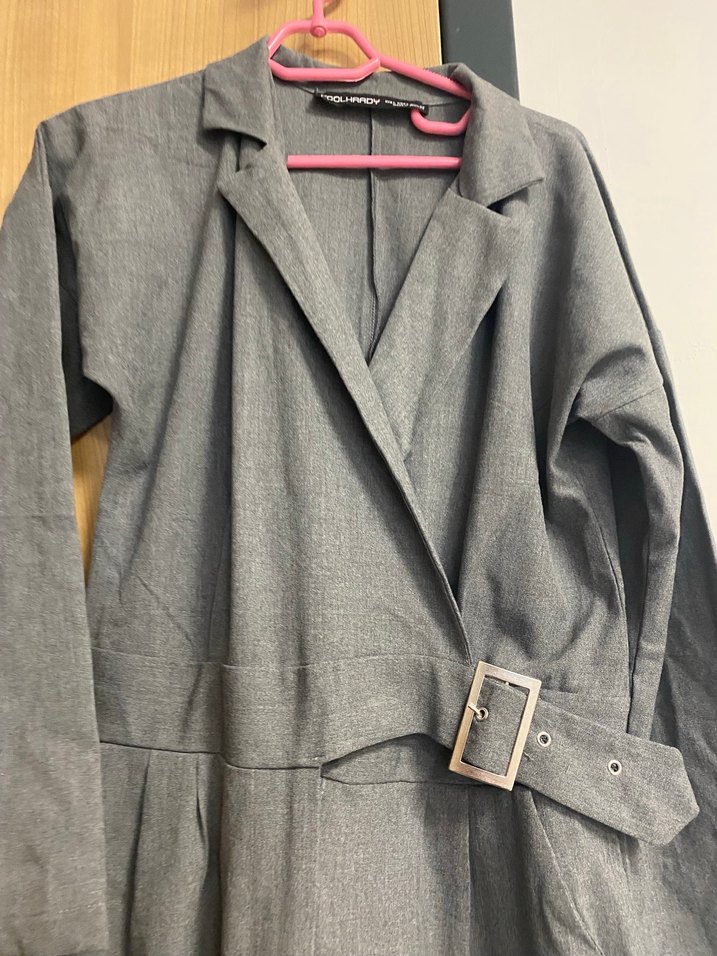 Gri Kemerli Kadın Keten Takım Elbise - Görsel 4