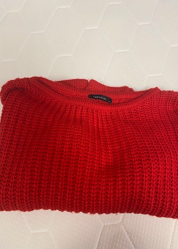 Kırmızı Örgü Kadın Kazak, Uzun Kollu - Görsel 5