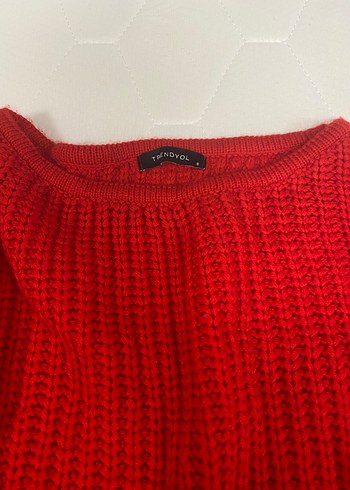 Kırmızı Örgü Kadın Kazak, Uzun Kollu - Görsel 2