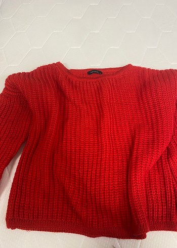 Kırmızı Örgü Kadın Kazak, Uzun Kollu - Görsel 3