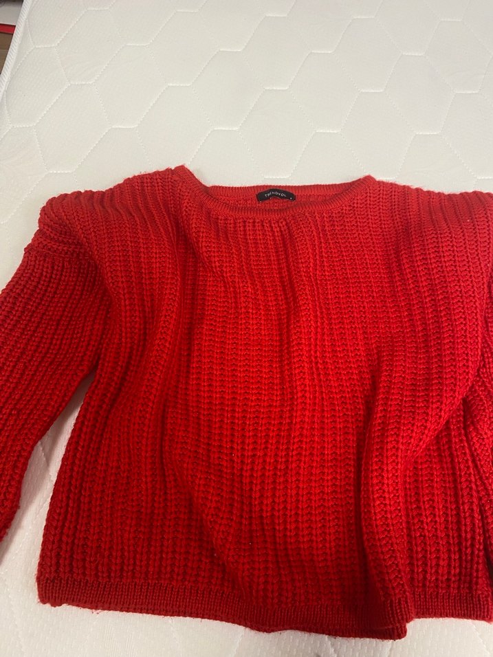 Kırmızı Örgü Kadın Kazak, Uzun Kollu - Görsel 4