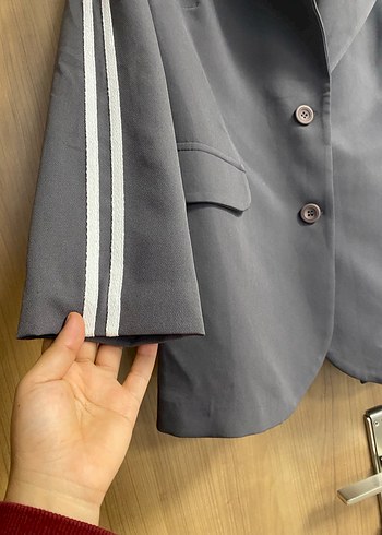 Gri Kadın Ofis Blazeri, Düğmeli, Normal Boy - Görsel 2