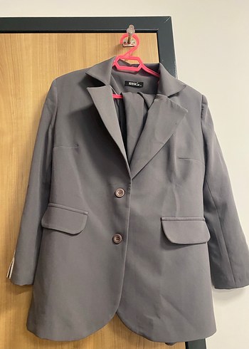 Gri Kadın Ofis Blazeri, Düğmeli, Normal Boy - Görsel 6