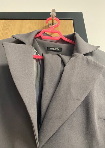 Gri Kadın Ofis Blazeri, Düğmeli, Normal Boy - Görsel 5
