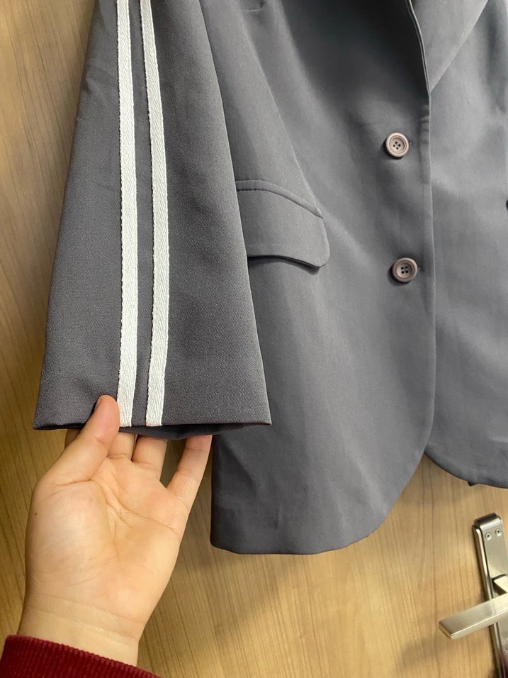 Gri Kadın Ofis Blazeri, Düğmeli, Normal Boy - Görsel 2