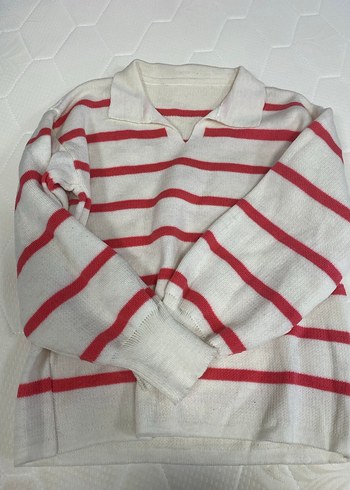 Kırmızı Çizgili Örgü Kadın Kazak - Görsel 4