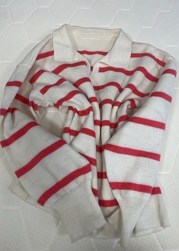 Kırmızı Çizgili Örgü Kadın Kazak - Görsel 3