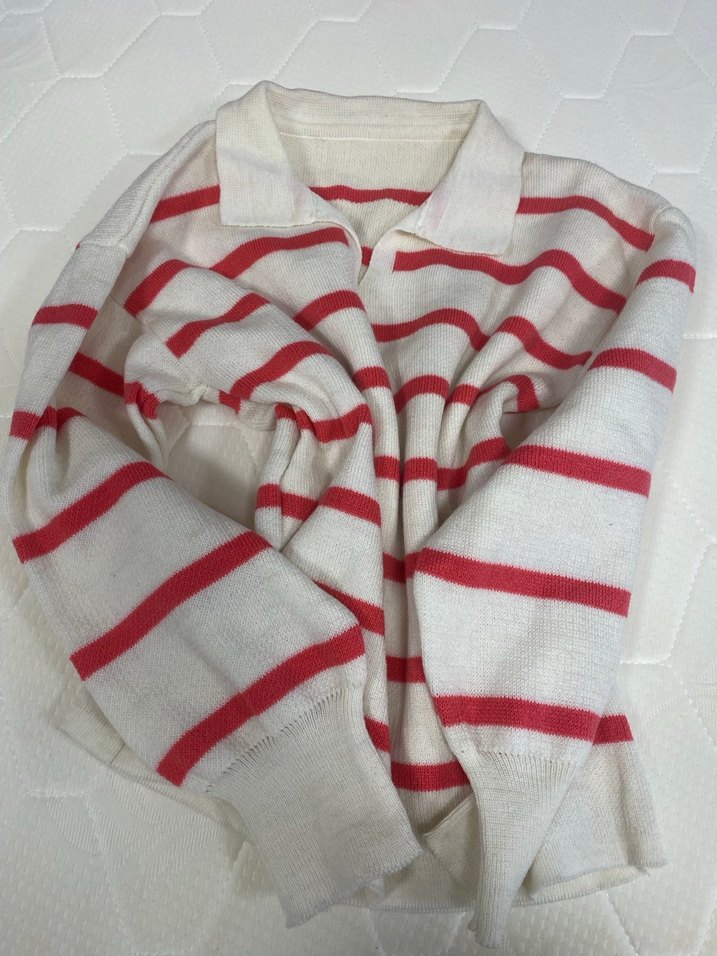 Kırmızı Çizgili Örgü Kadın Kazak - Görsel 2