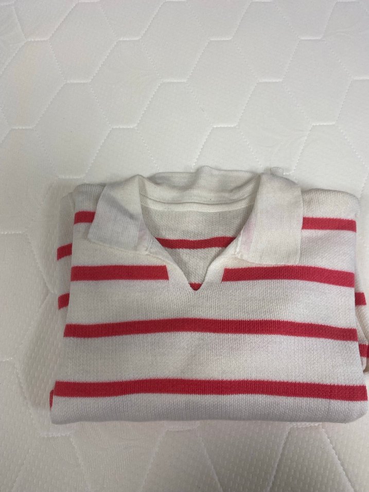 Kırmızı Çizgili Örgü Kadın Kazak - Görsel 5