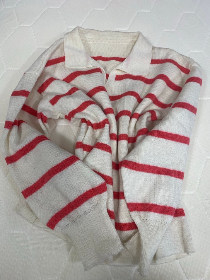 Kırmızı Çizgili Örgü Kadın Kazak - Görsel 3