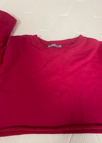 Kırmızı Kadın Sweatshirt, Bisiklet Yaka, Salaş - Görsel 2