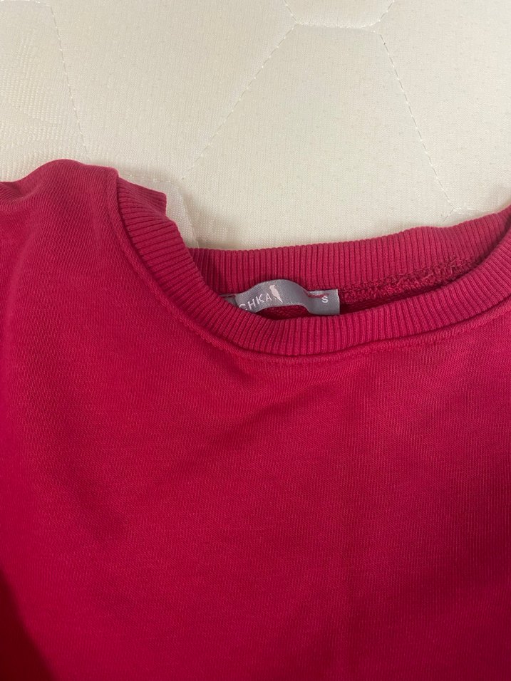 Kırmızı Kadın Sweatshirt, Bisiklet Yaka, Salaş - Görsel 3