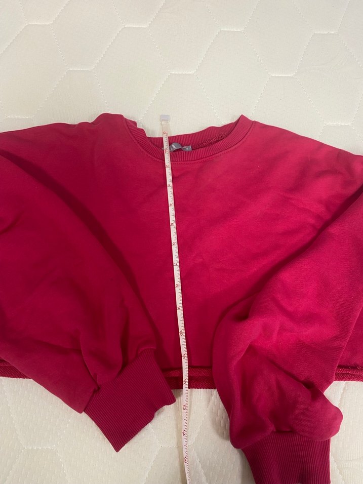 Kırmızı Kadın Sweatshirt, Bisiklet Yaka, Salaş - Görsel 4