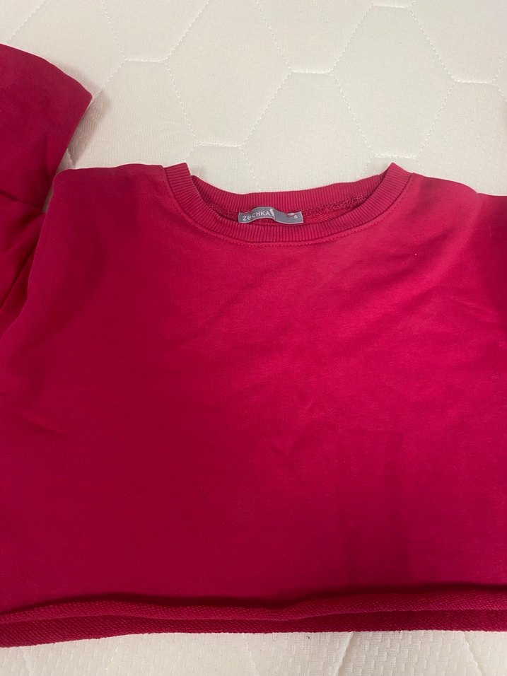 Kırmızı Kadın Sweatshirt, Bisiklet Yaka, Salaş - Görsel 2