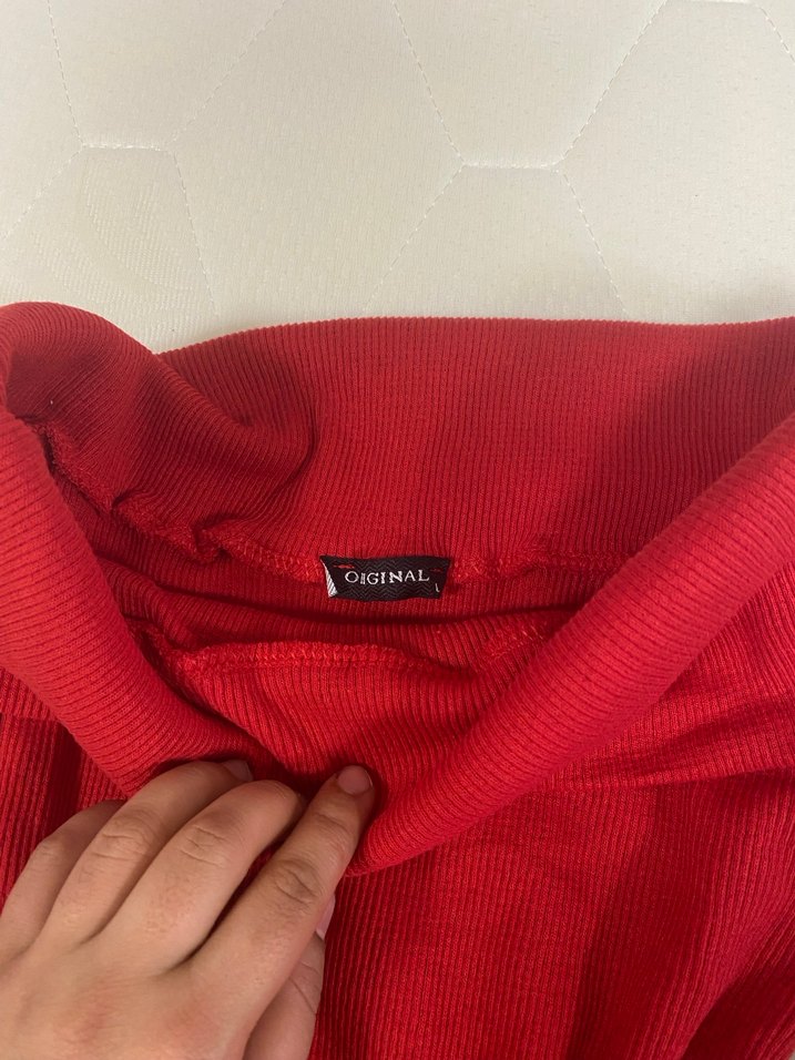 Koyu Kırmızı Kadın Triko Boğazlı Kazak - Görsel 2