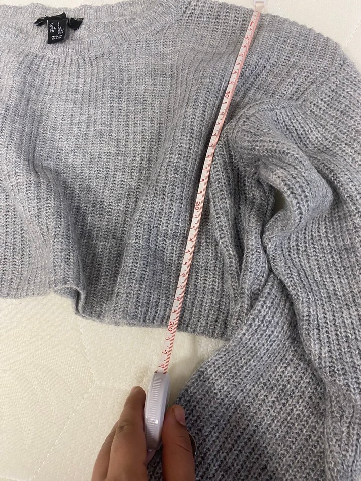 Gri Örgü Kadın Uzun Kollu Salaş Kazak - Görsel 4