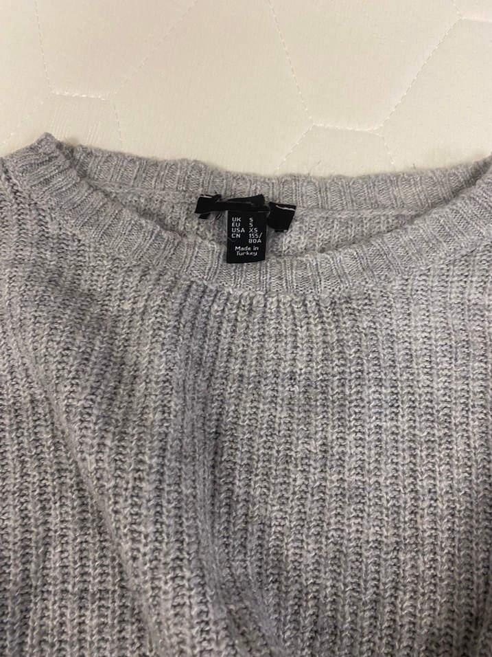 Gri Örgü Kadın Uzun Kollu Salaş Kazak - Görsel 3