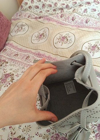 Gri Deri Püsküllü Bohem Kadın Çanta - Görsel 3