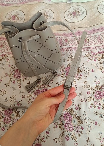 Gri Deri Püsküllü Bohem Kadın Çanta - Görsel 7