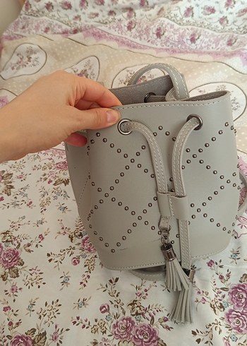 Gri Deri Püsküllü Bohem Kadın Çanta - Görsel 4