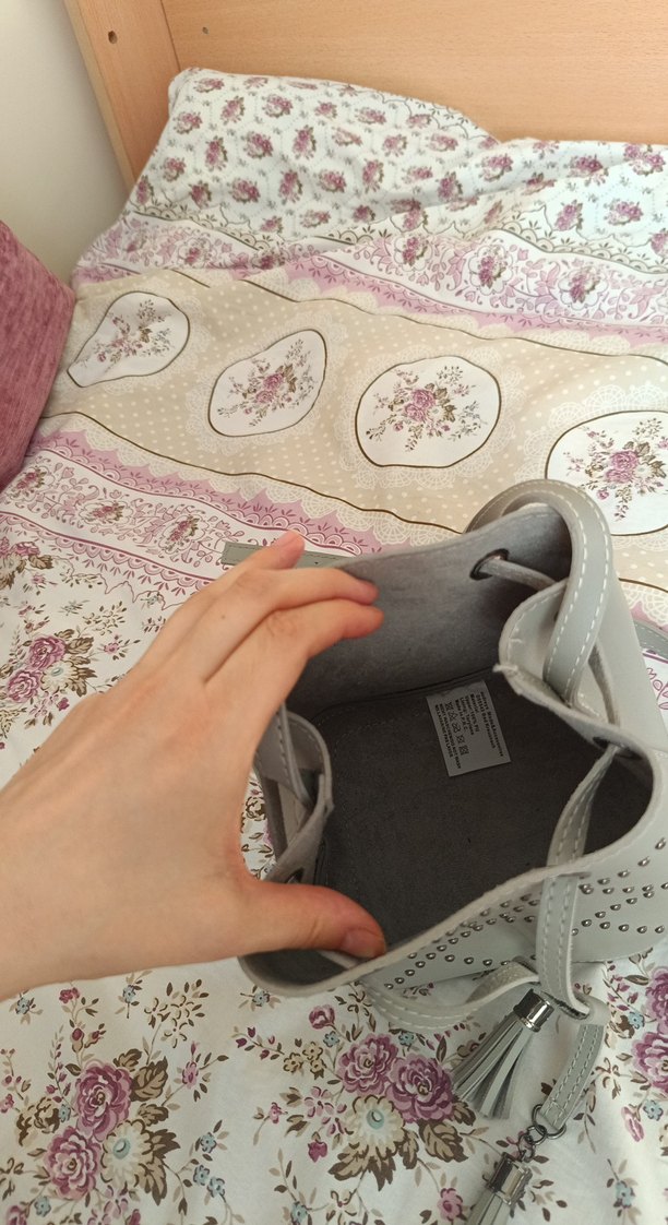 Gri Deri Püsküllü Bohem Kadın Çanta - Görsel 3