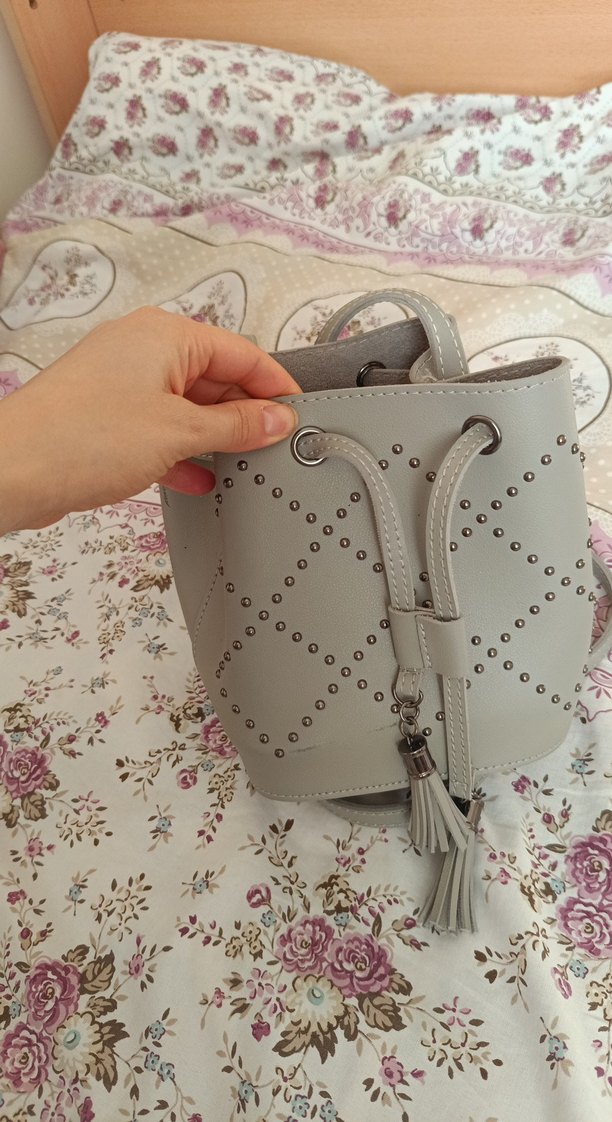 Gri Deri Püsküllü Bohem Kadın Çanta - Görsel 4