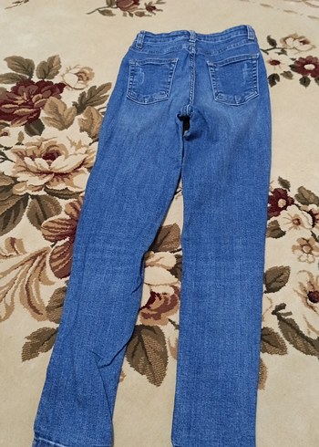 Kadın Mavi Bağcıklı Normal Paça Kot Pantolon - Görsel 4