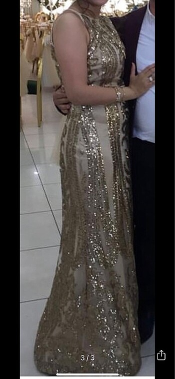 m Beden Gold gece elbisesi abiye